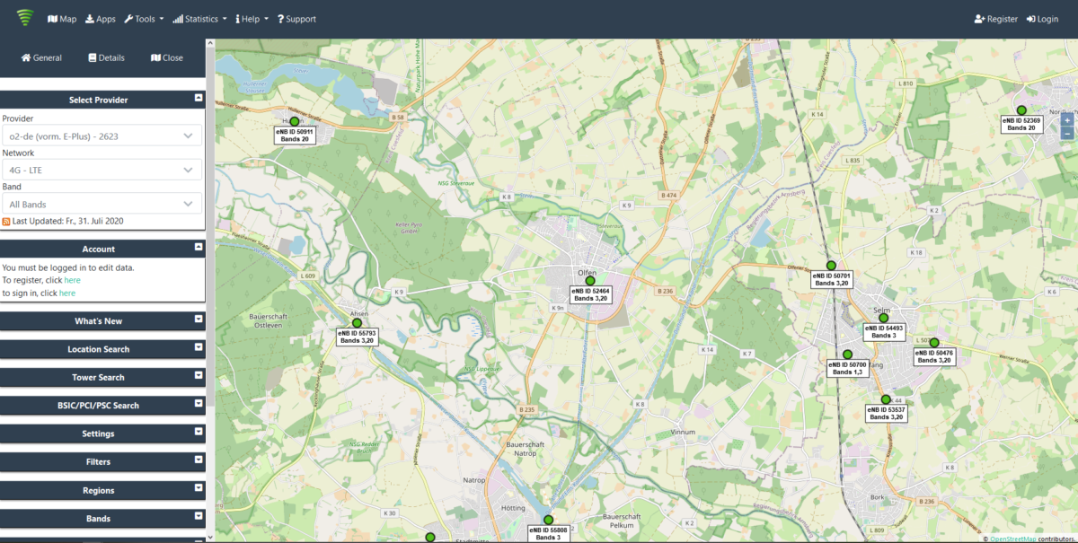 o2 Mastenübersicht für Olfen